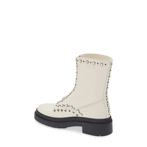 NIB Jimmy Choo Nola Studded Boot - Latte / Pearl - Designer Combat Boots $1395 M - Picture 2 of 6